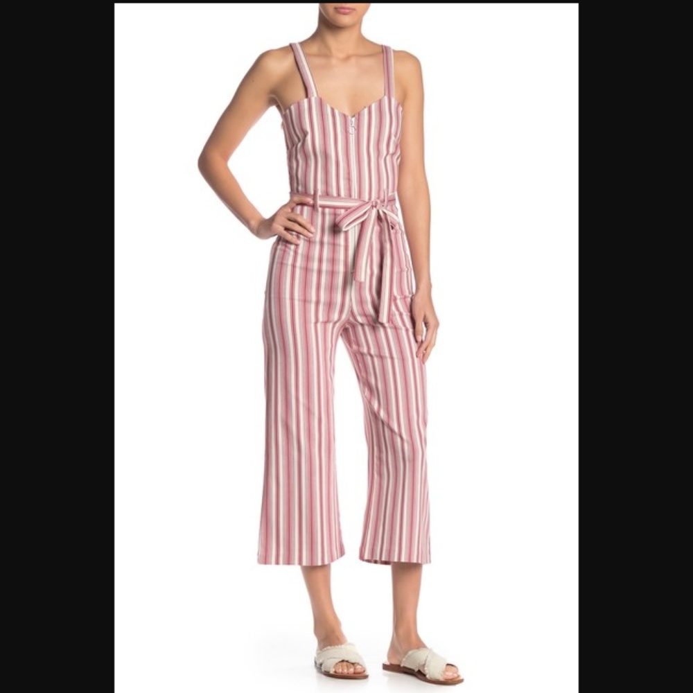 romeo & juliet couture | stripe tie waist jumpsuit - Picture 1 of 6